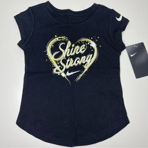 NEW Girl's Nike Short Sleeve "Shine Strong" Glitter Graphic Tee (Black) Size 2T